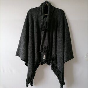 This & That Womens Black Ro Scarf Tie Sweater Shawl Fringe Kimono Sleeve One Sz